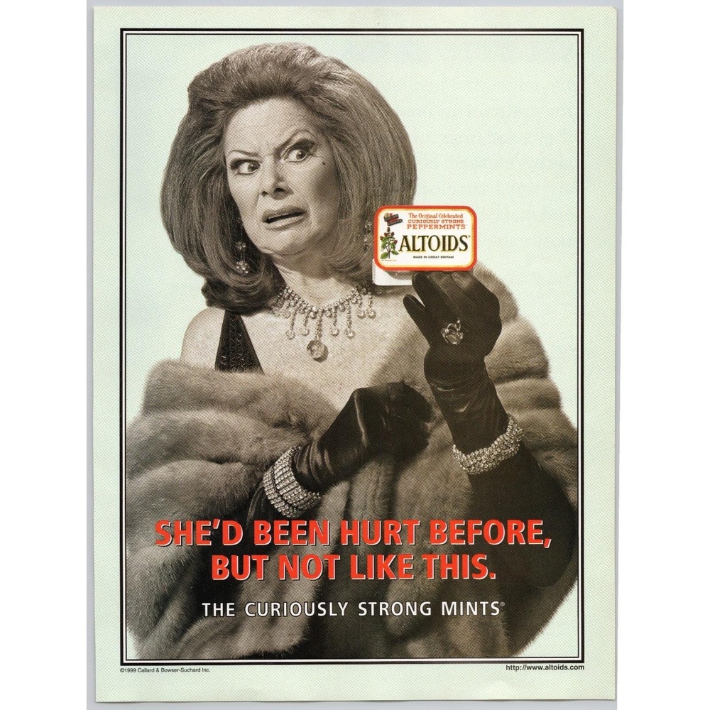 Altoids Curiously Strong Mints Vintage Humor Peppermints Print‎ Ad 1999